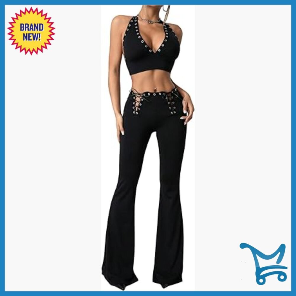 Large Two-Piece Set Halter Top Bootcut Pants Festival Outfit